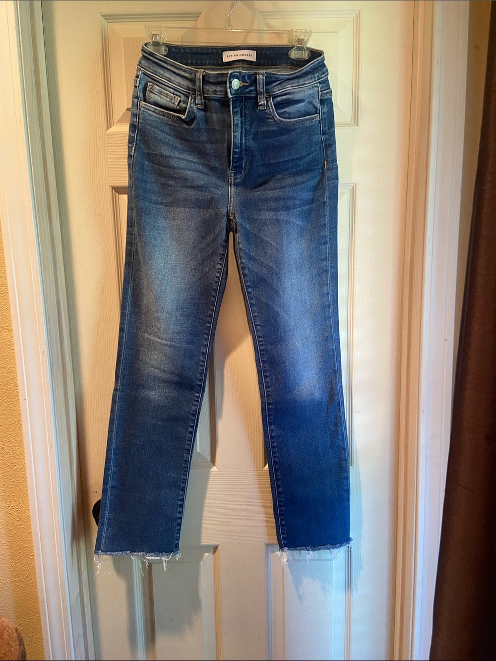 Flying Monkey Medium Wash Cropped Straight Jeans with Raw Hem